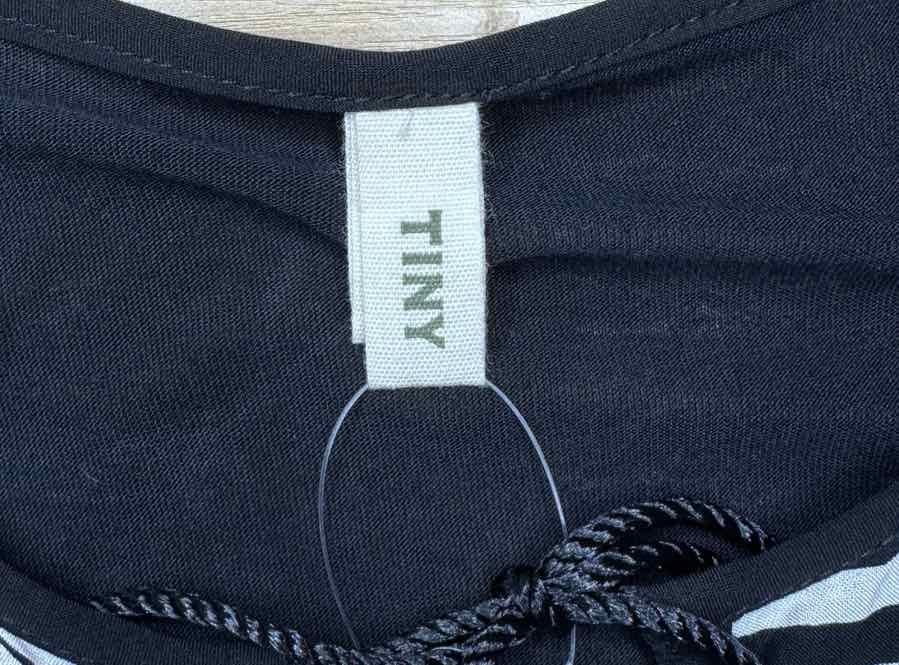TINY Black Print Crochet Trim Top Size XS