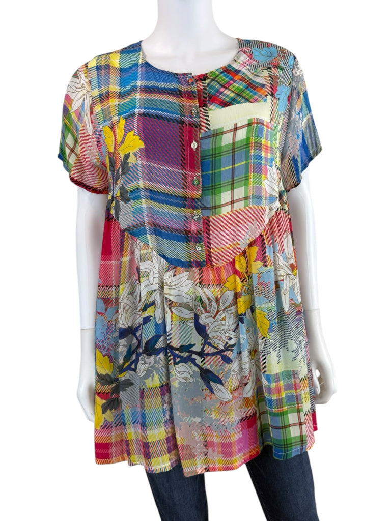 Johnny Was Plaid Floral Babydoll Tunic Size S