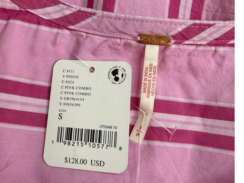 Free People NWT Pink Striped Brunch Babe Top Size S