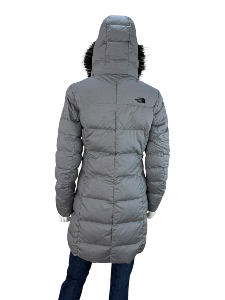 THE NORTH FACE Gray Quilted Dealio Faux Fur Trim Hooded Parka Jacket Size S