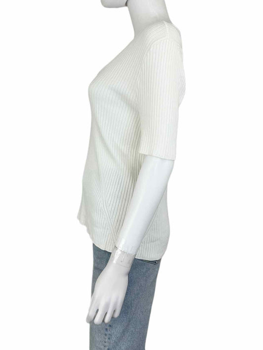 ecru White Ribbed TRAVELLING V-neck Top Size M