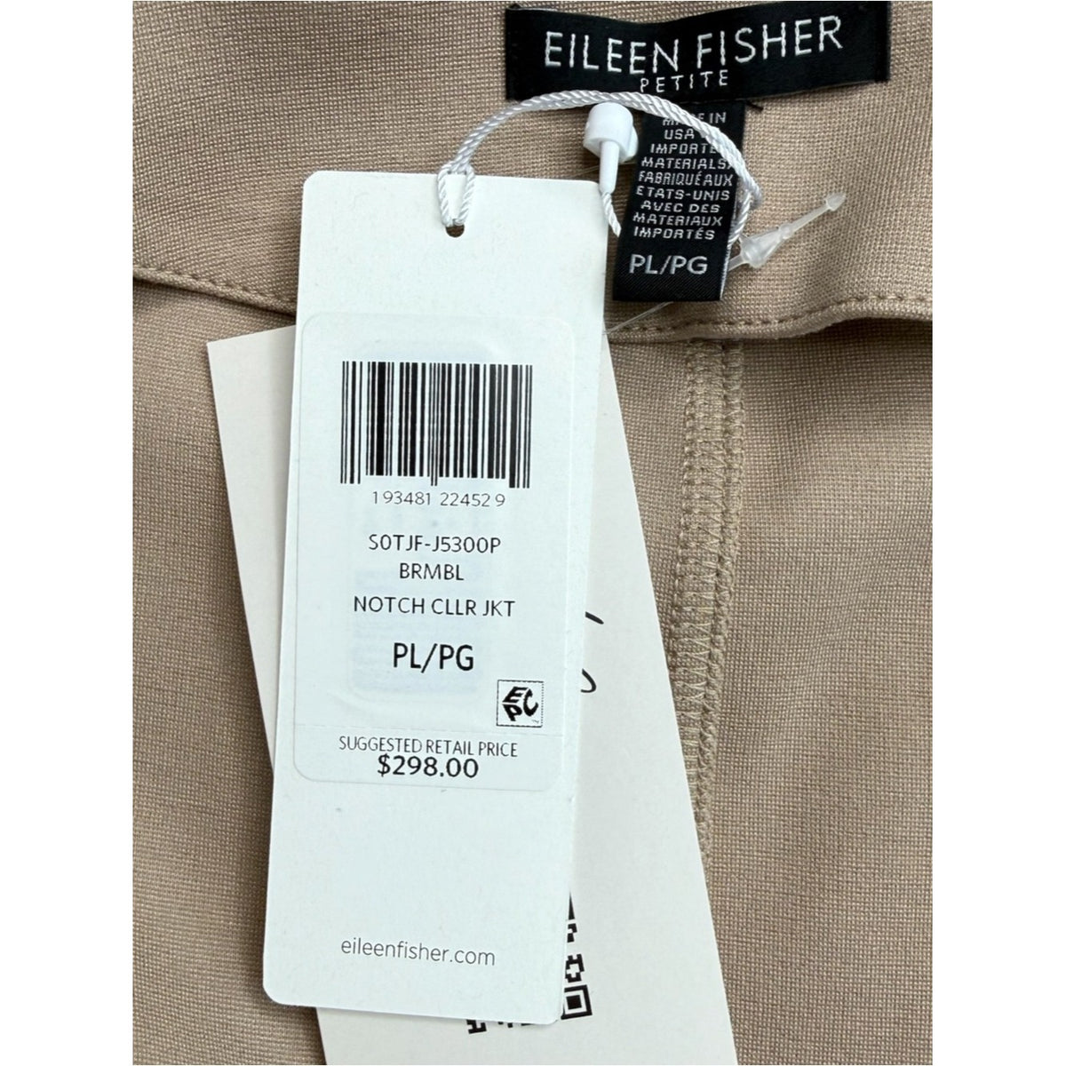 Eileen Fisher Beige Open-Front Notched Collar Blazer Jacket Size PL
