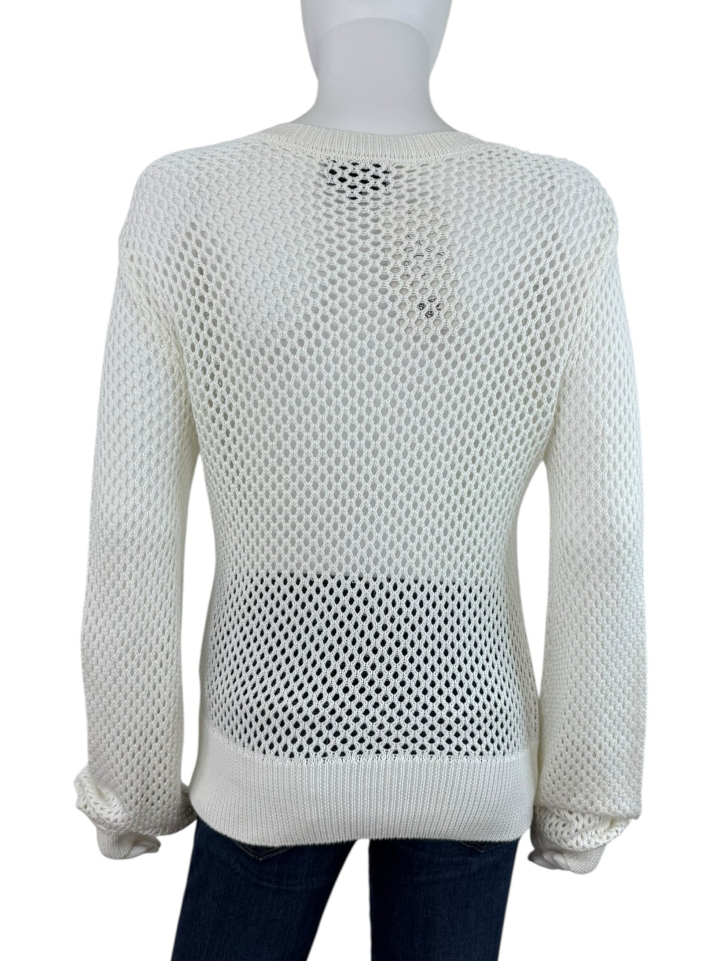 Monrow White Cotton Open Knit Sweater Size M