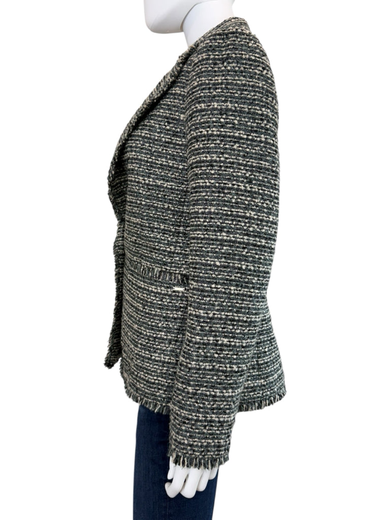 DKNY Blue Fringe Trim Tweed Blazer Size 10