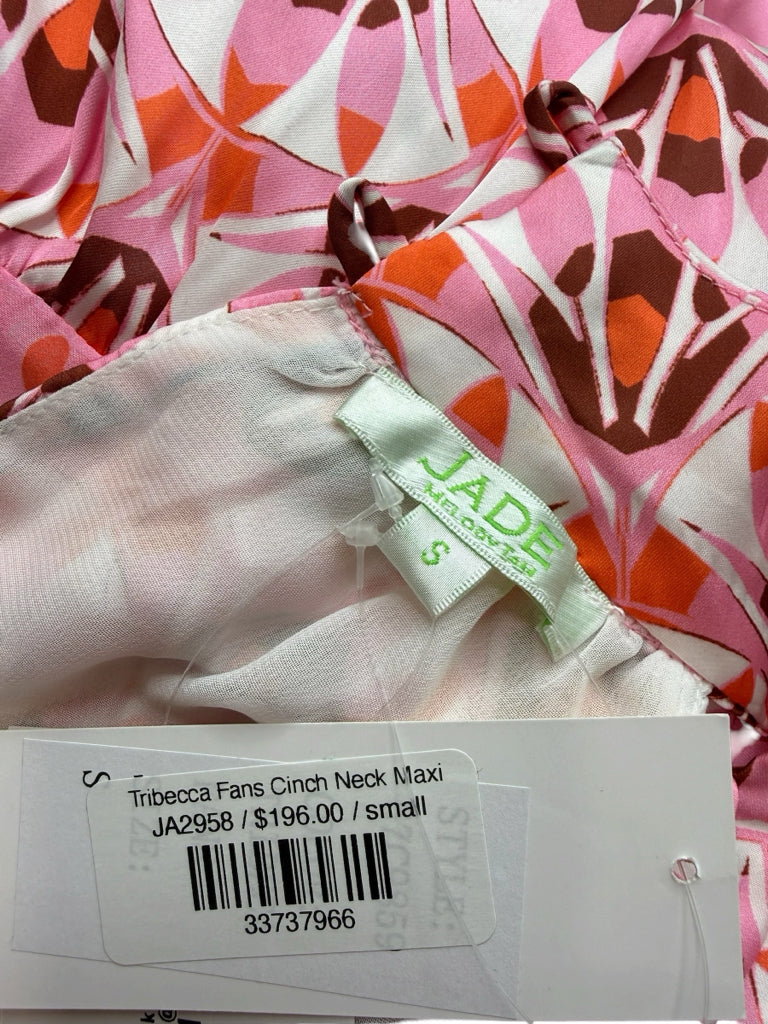 JADE Melody Tam NWT Pink Tribecca Fans Cinch Neck Maxi Dress Size S Dress