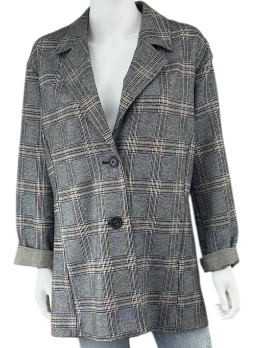 avec les filles Black and Tan Plaid Blazer Size M