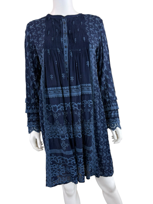 Johnny Was Blue Asheena Eyelet Shift Dress Size S