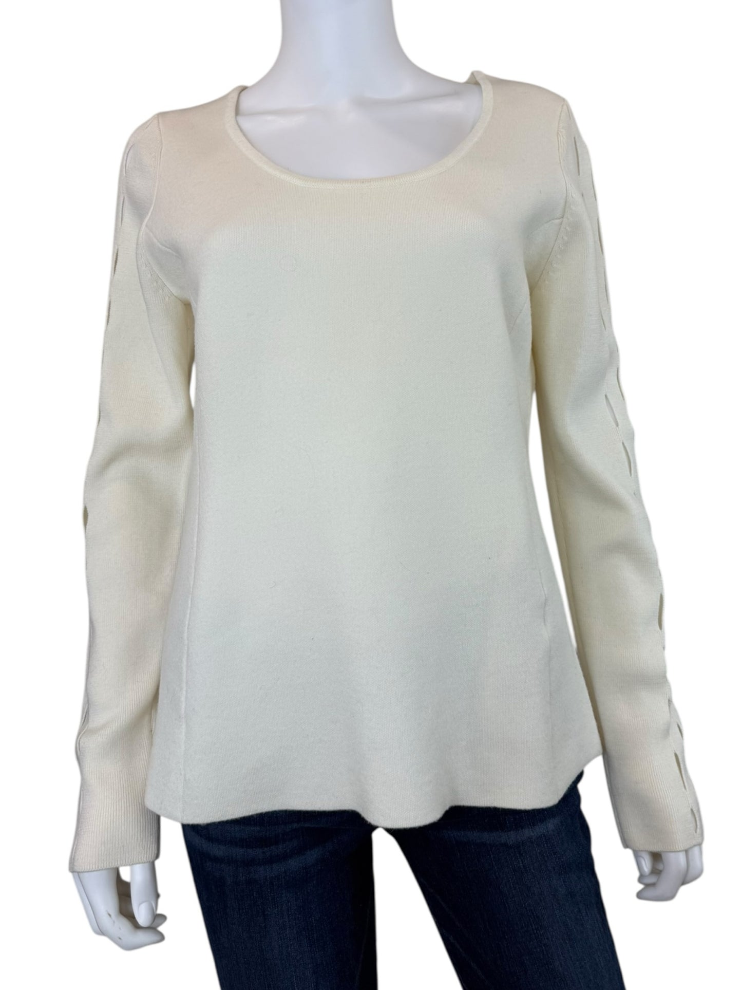 ELIE TAHARI Cream Extra Fine Merino Wool Sweater Size L