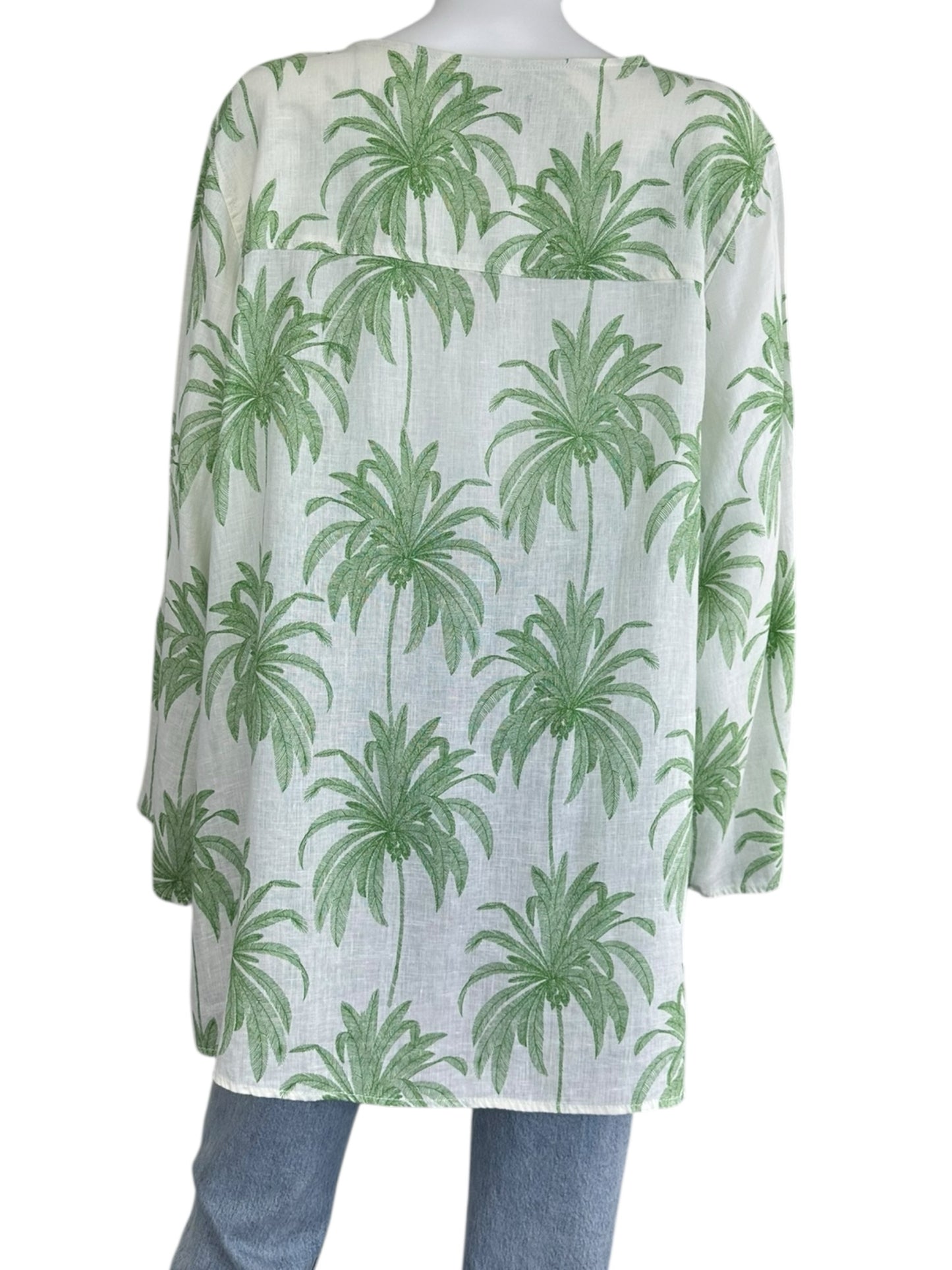 TAHARI Size Green Palm Linen Top 2X