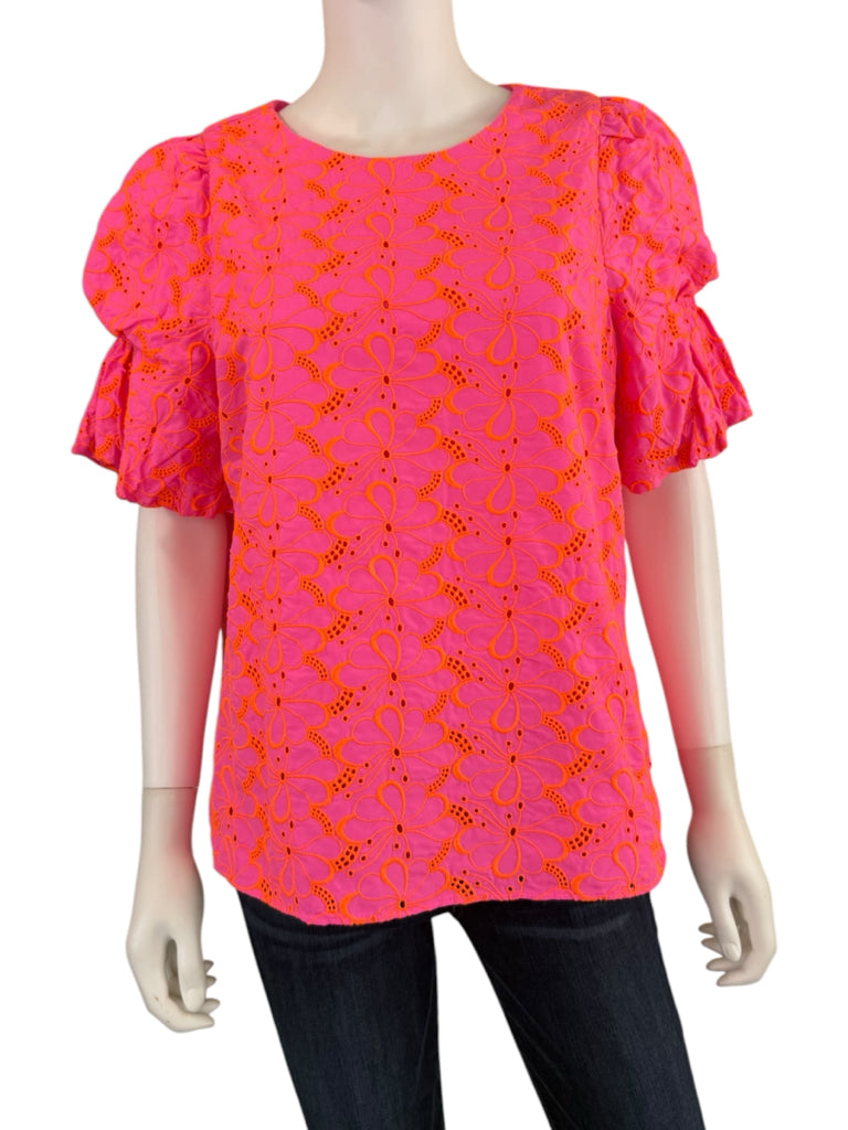 Lilly Pulitzer Pink Lailah Eyelet Embroidered Top Size L