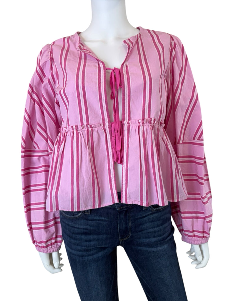 Free People NWT Pink Striped Brunch Babe Top Size S