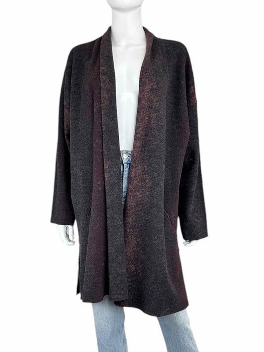 EILEEN FISHER Wool Blend Burgundy Cardigan Size L/XL