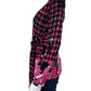 ETCETERA Pink Houndstooth 100% Silk Wrap Blouse Size M