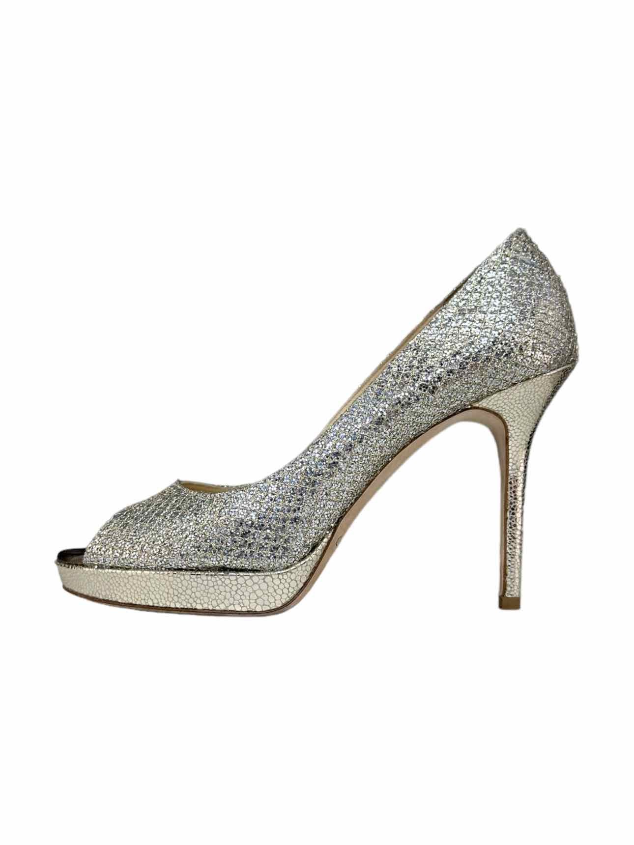 JIMMY CHOO Silver Glitter LUNA Pumps Size 38