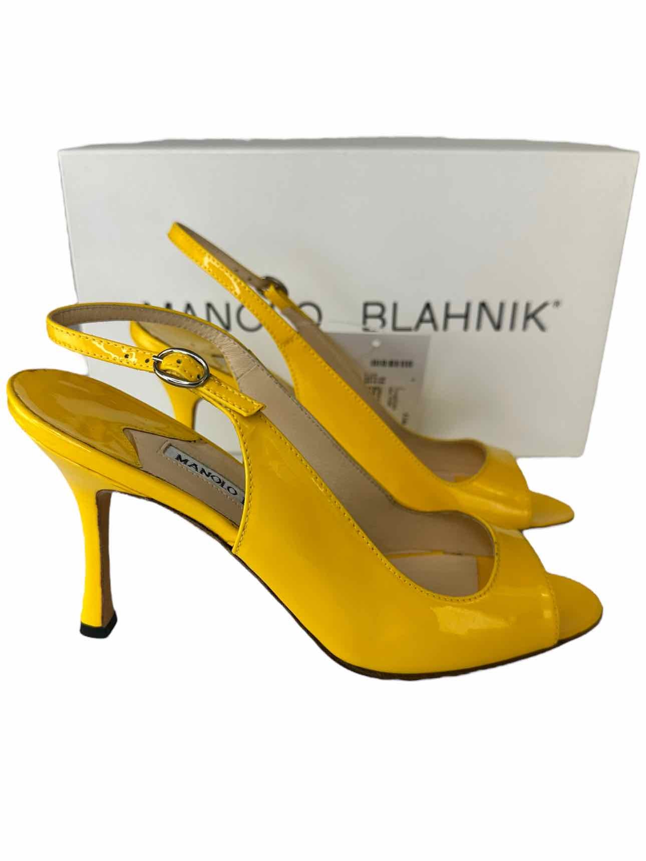 Manolo Blahnik Yellow THEYMESLI Slingback Peep Toe Pumps Size 36.5