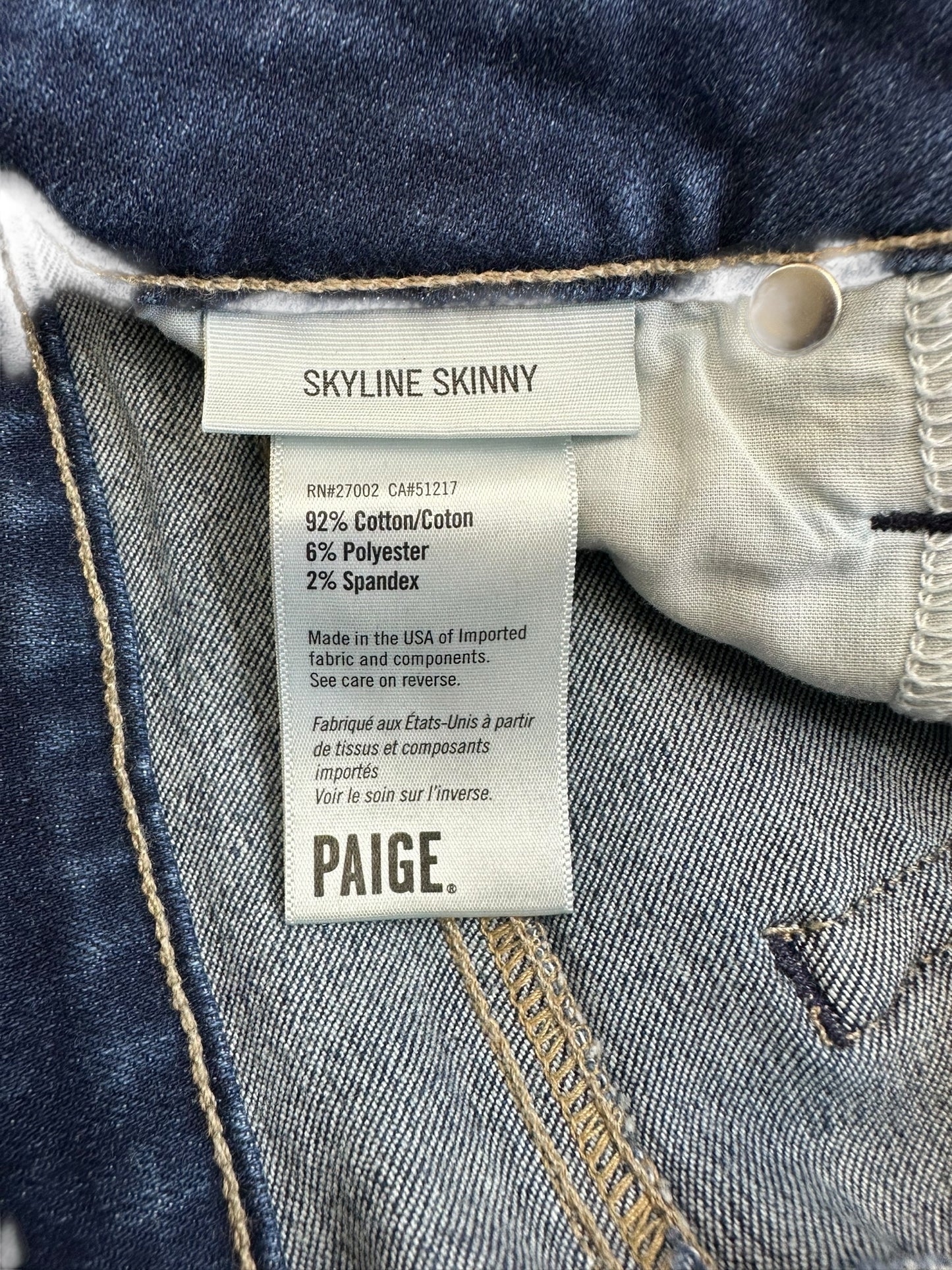 PAIGE Blue Denim Skyline Skinny Jeans Size 27