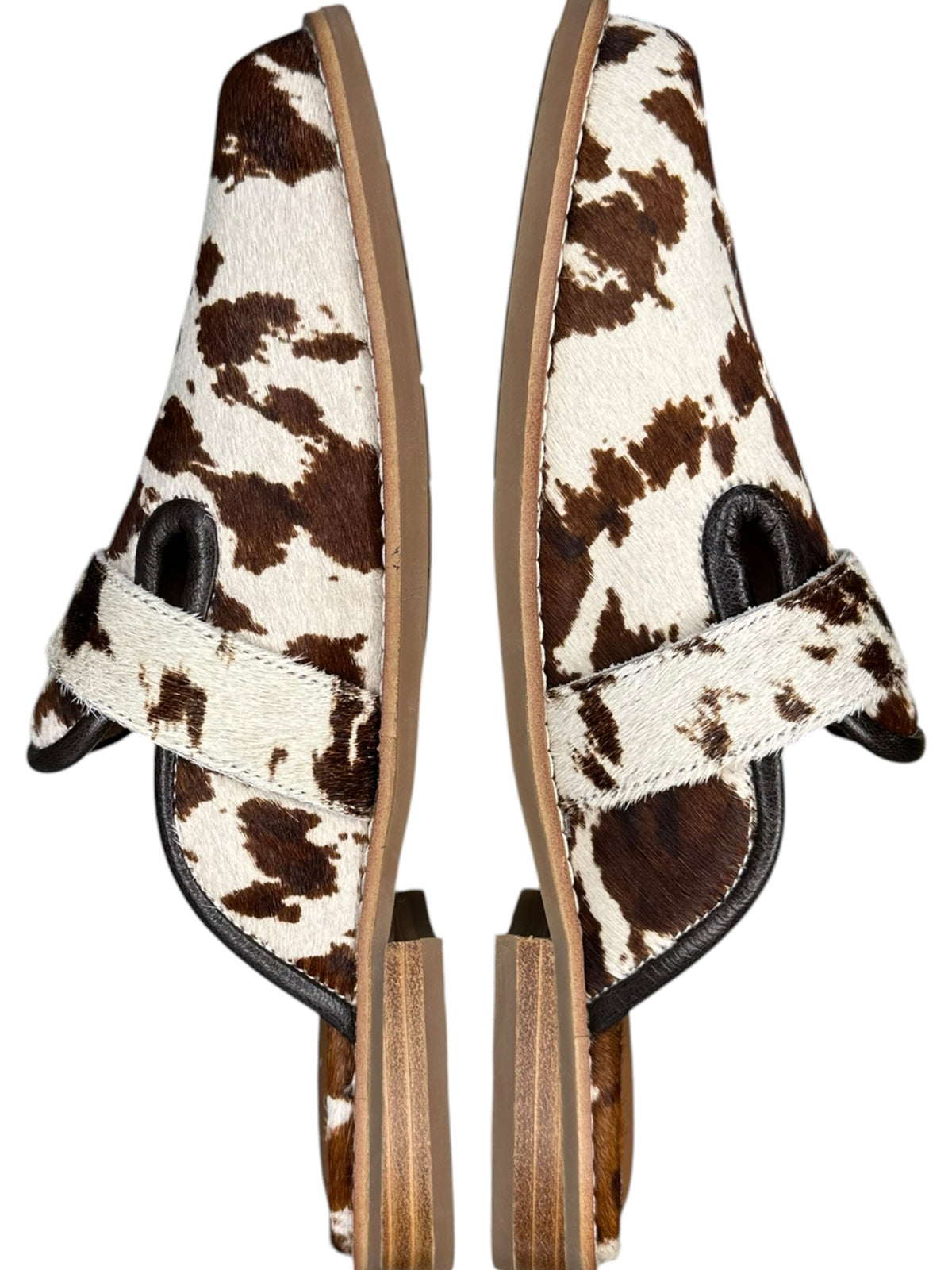 Donald Pliner 'SABEL' White/Brown Cow Print Mules Size 8.5