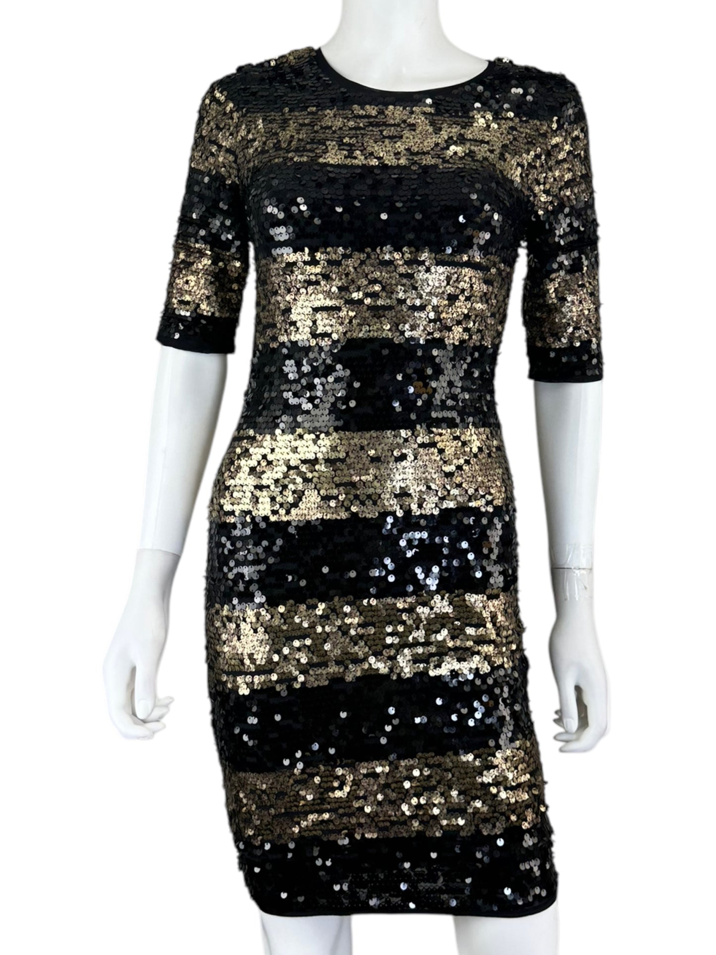 BCBGMAXAZRIA Black and Gold Sequin Dress Size XS