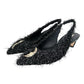 ELIZABETH DAMRICH x ANTONIO MELANI NEW Black Moon Boucle Ornamented Frayed Slingback Size 7