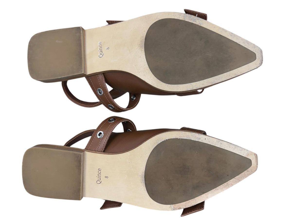 Quince Brown Cognac Italian Leather Bold Buckle Slingback Flats Size 8