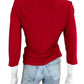 FRANK LYMAN Red Swoop Neck Knit Blouse Size 10