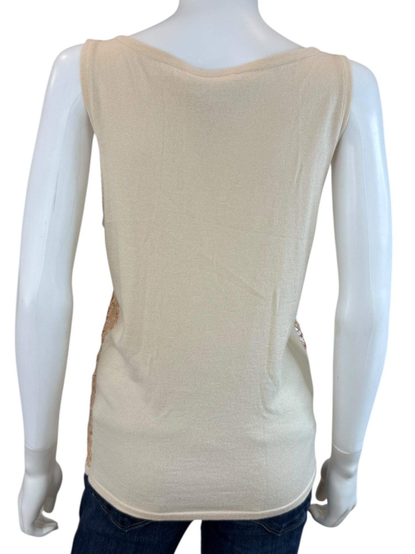 WHITE + WARREN Cream Sequined Silk Tank Size M