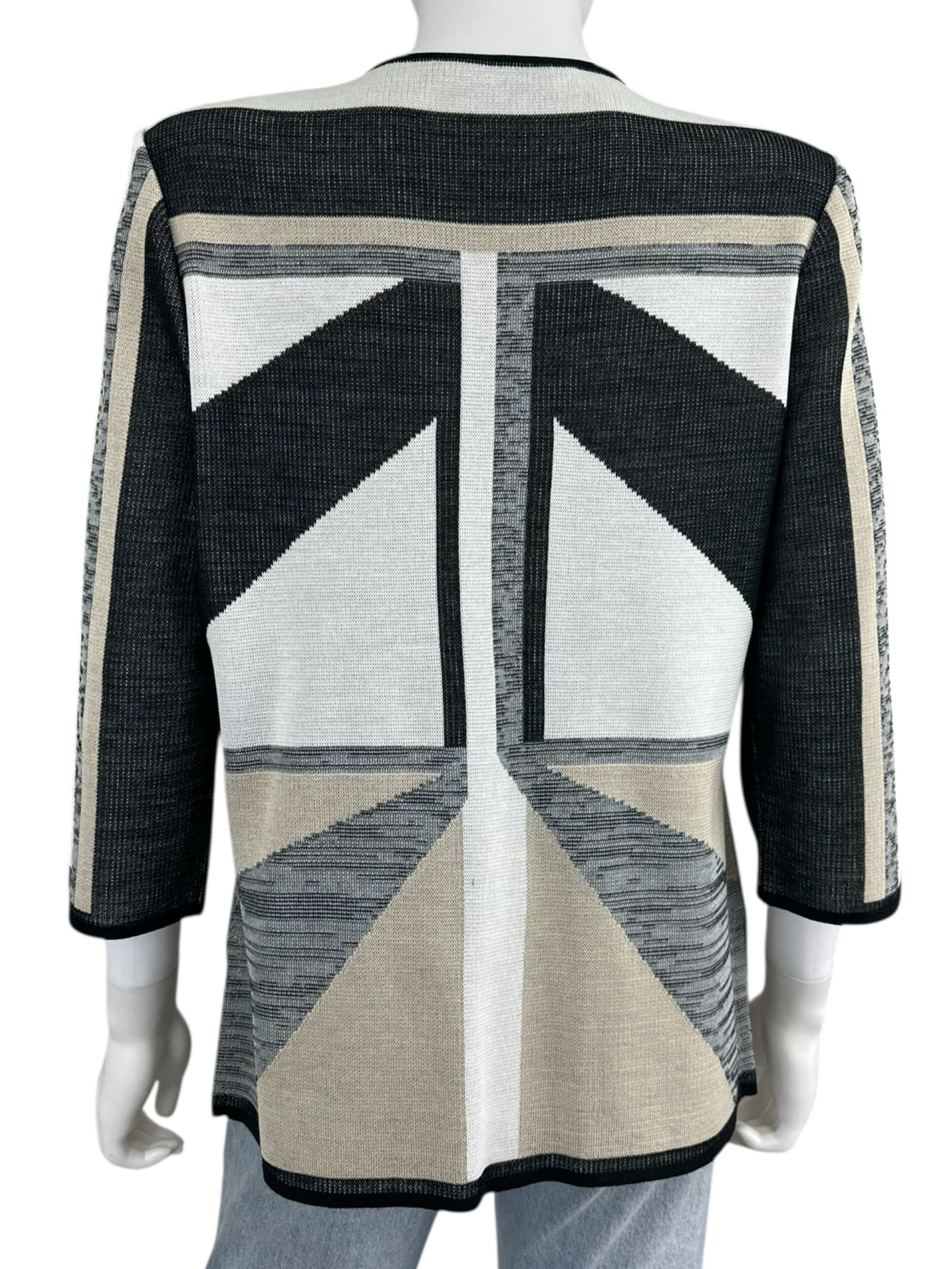 MING WANG Geometric Pattern Sweater Knit Cardigan Jacket Size S