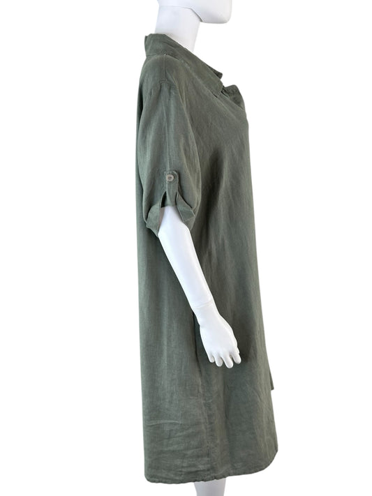 Flax Green 100% Linen Midi Dress Size L