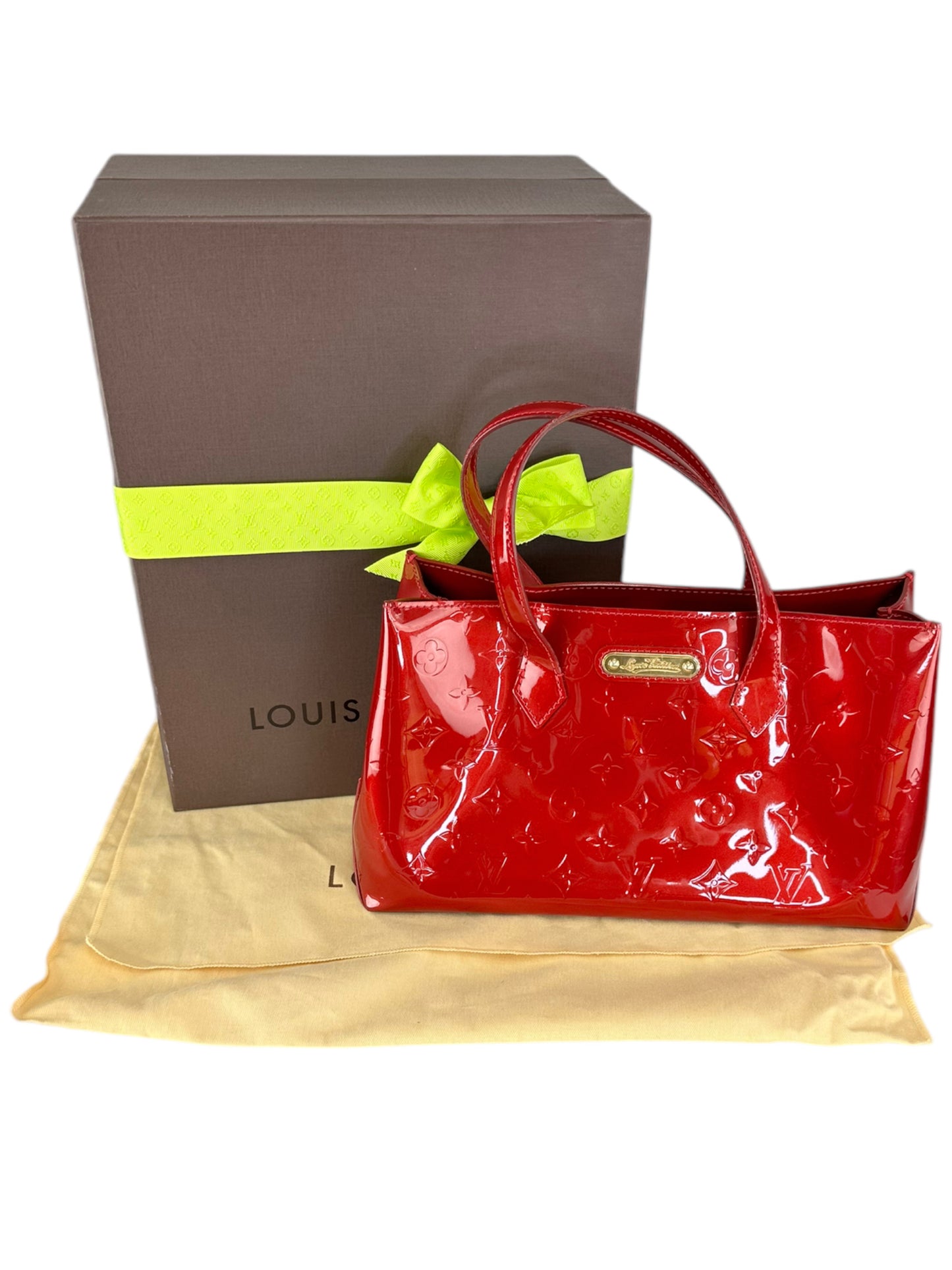 Louis Vuitton Red Shimmer Leather Monogram Handbag