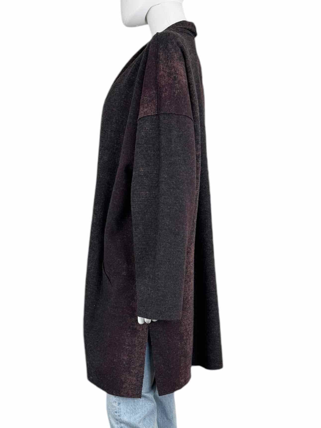 EILEEN FISHER Wool Blend Burgundy Cardigan Size L/XL