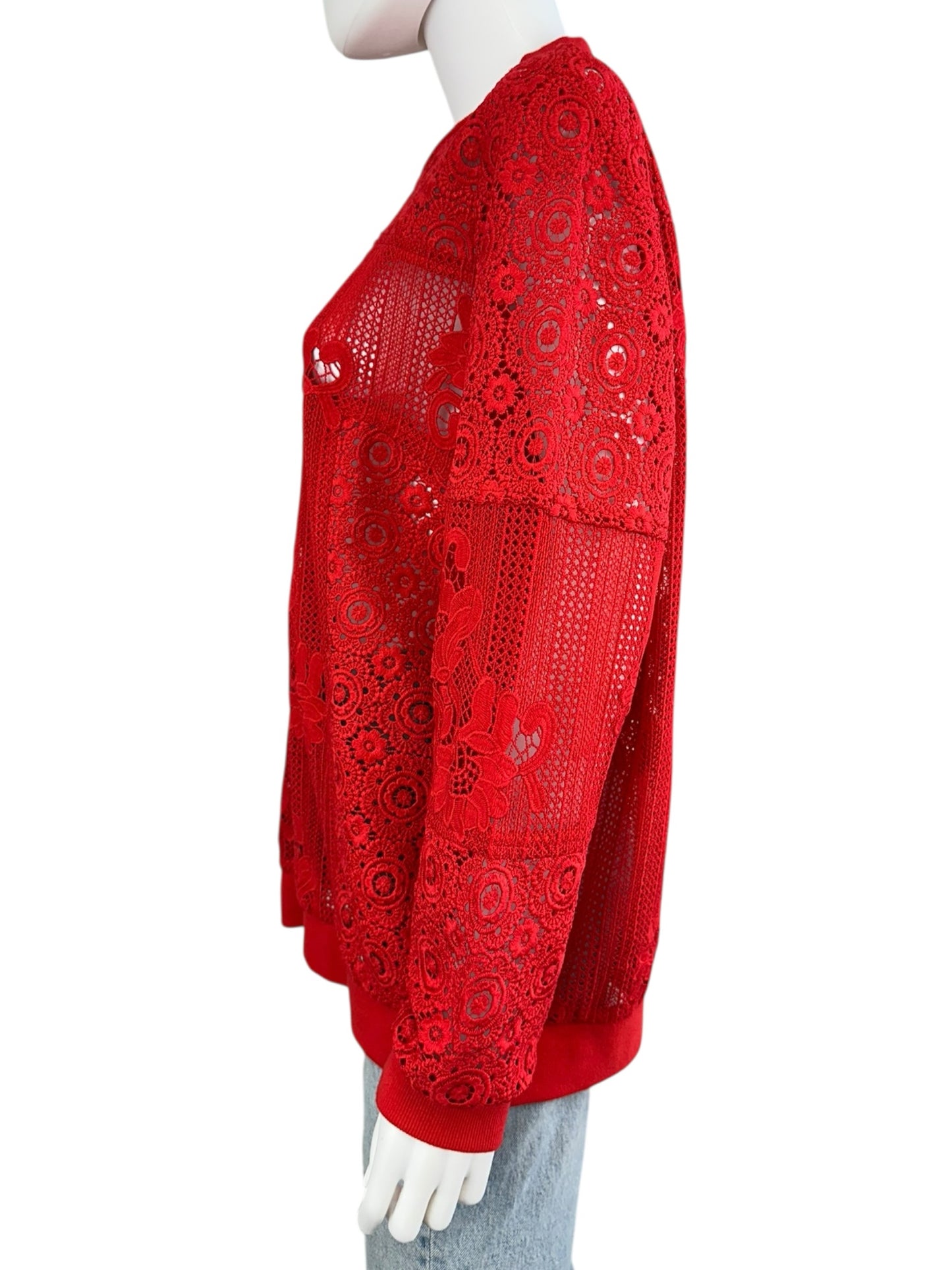 Chico's Red Eyelet Lace Bomber Jacket Size L