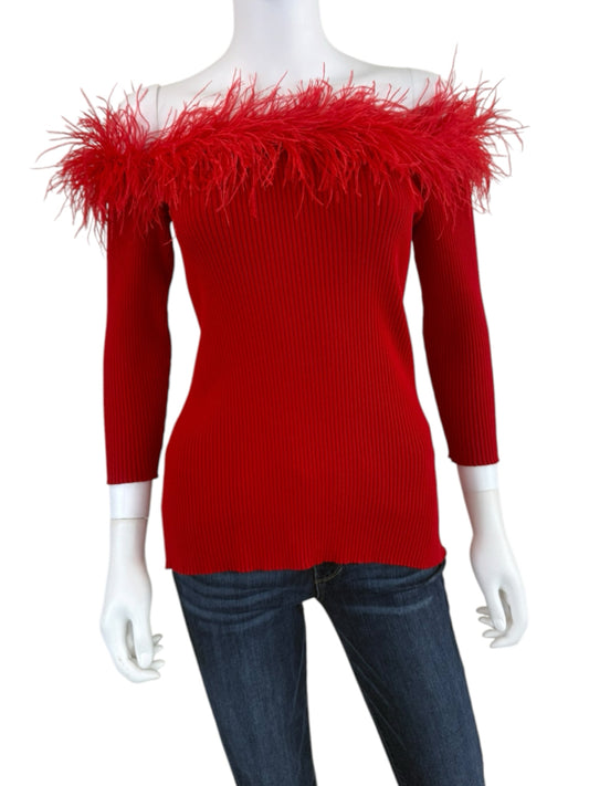 MILLY NWT Ruby Red Feather Top Size M