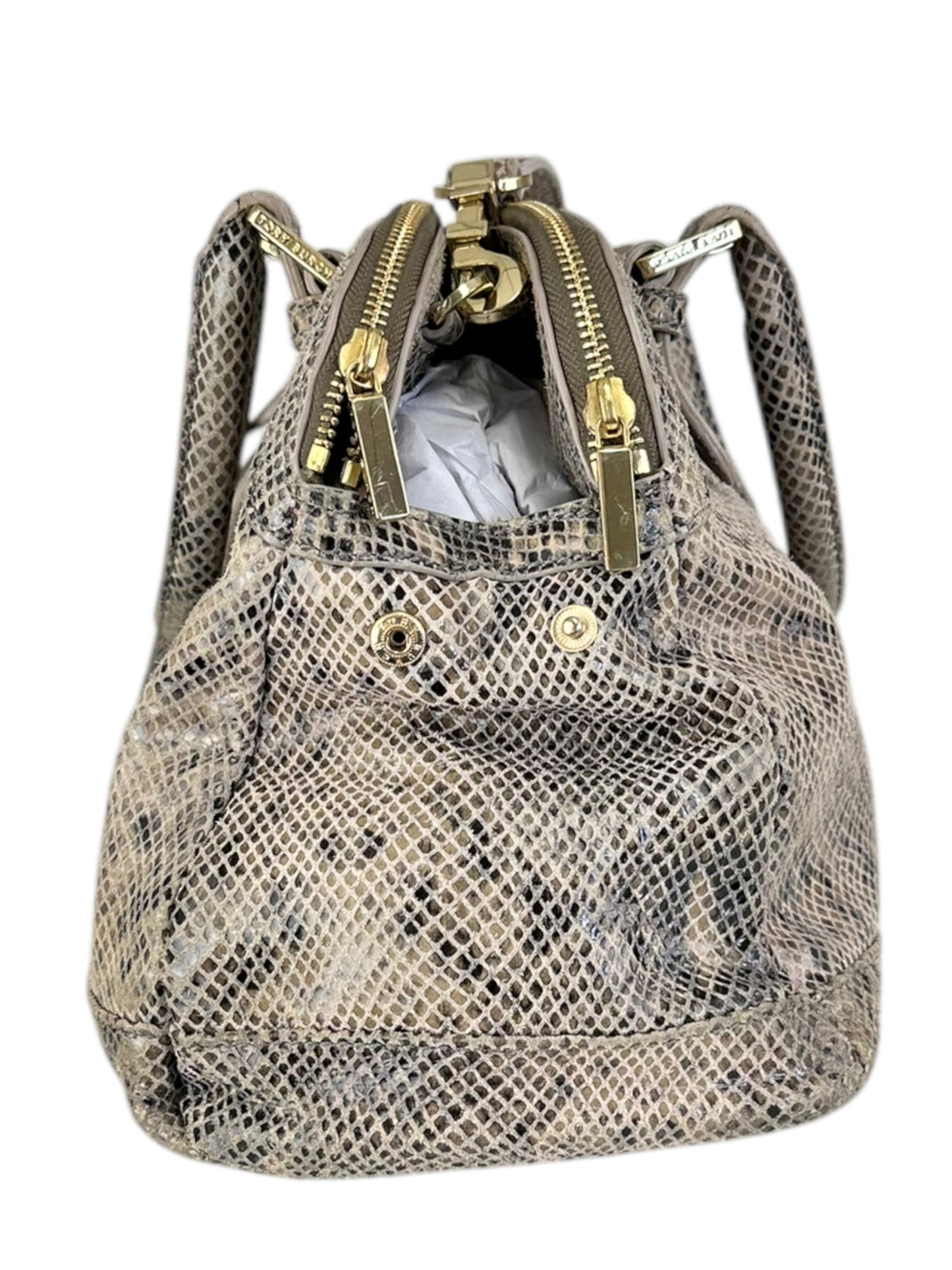 Tory Burch Brown Suede Snake Print Satchel Handbag