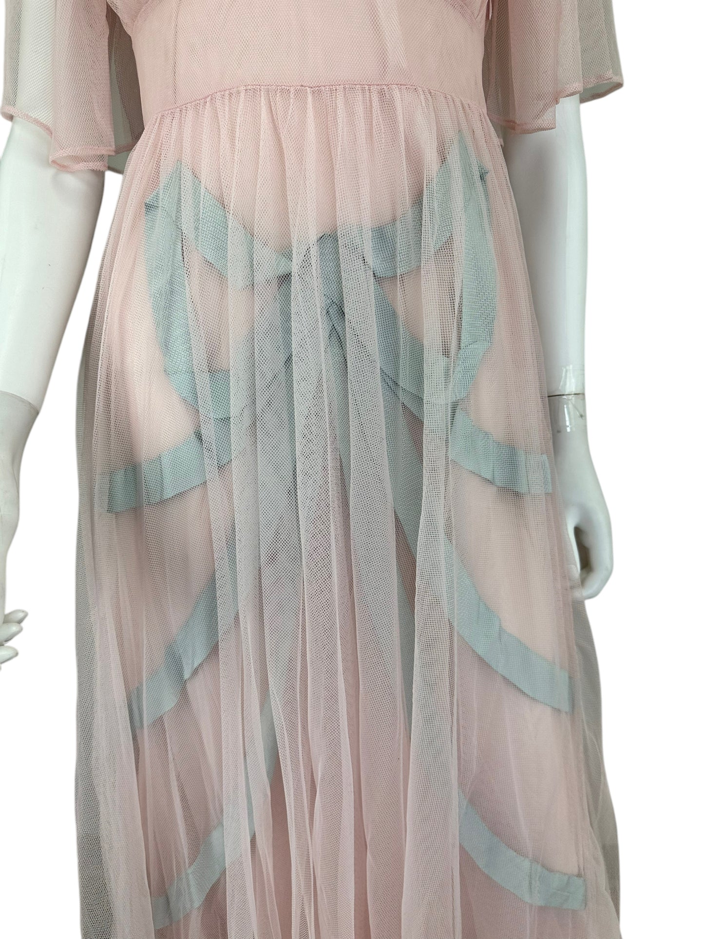 LOVE SHACK FANCY Pink Sheer Maxi Dress With Bow Size 0