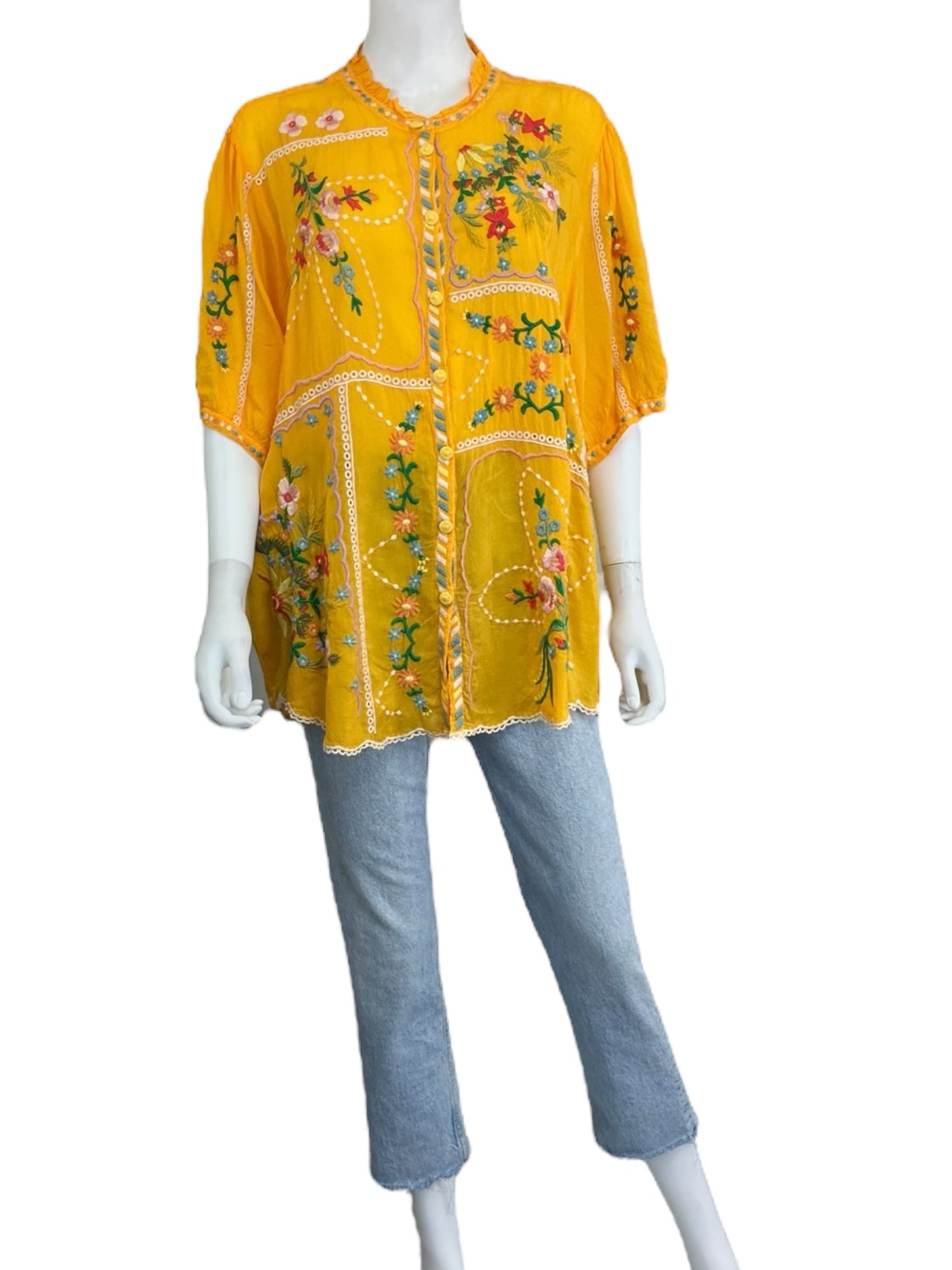 Johnny Was Yellow Button Down Size XXL