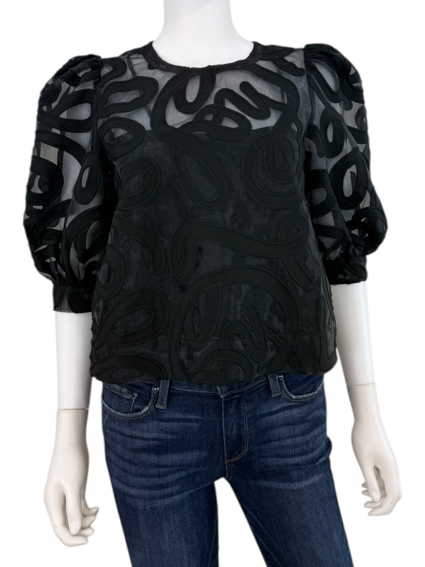 Emily McCarthy NWT Black Organza Bella Blouse Size XS