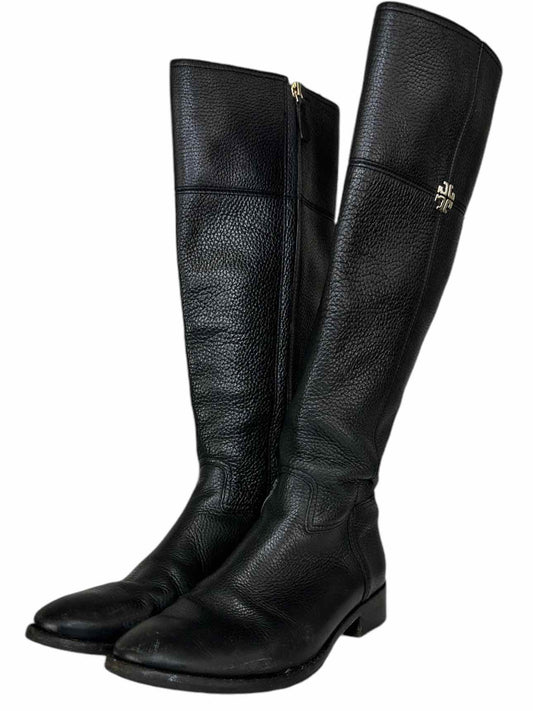 Tory Burch Jolie Black Pebblegrain Knee-High Boots Size 8