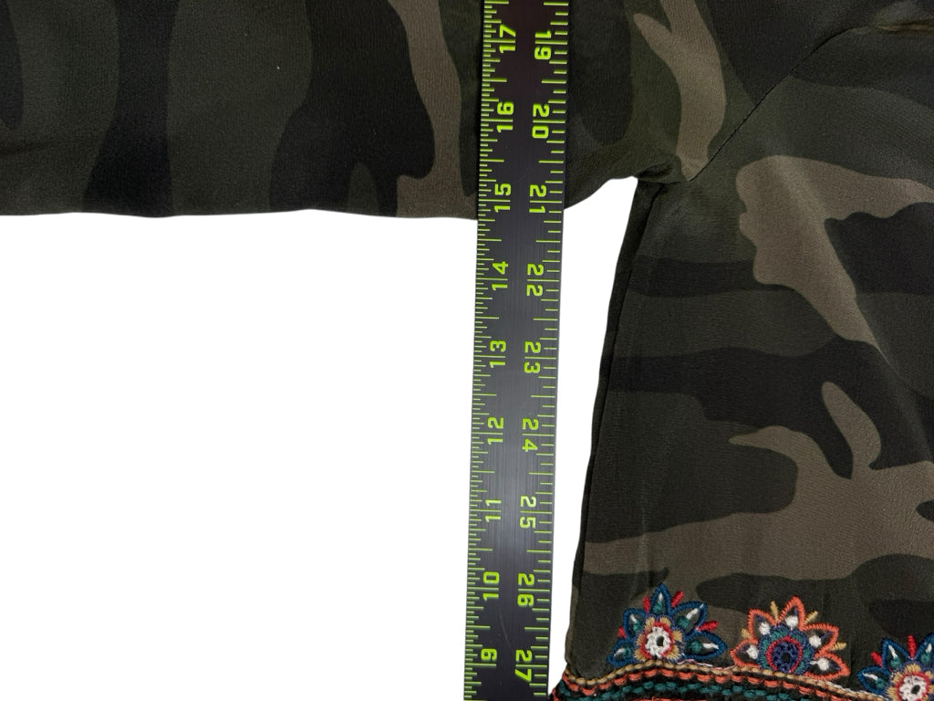 Johnny Was 100% Silk Green Camo Laila Paris Blouse Size S