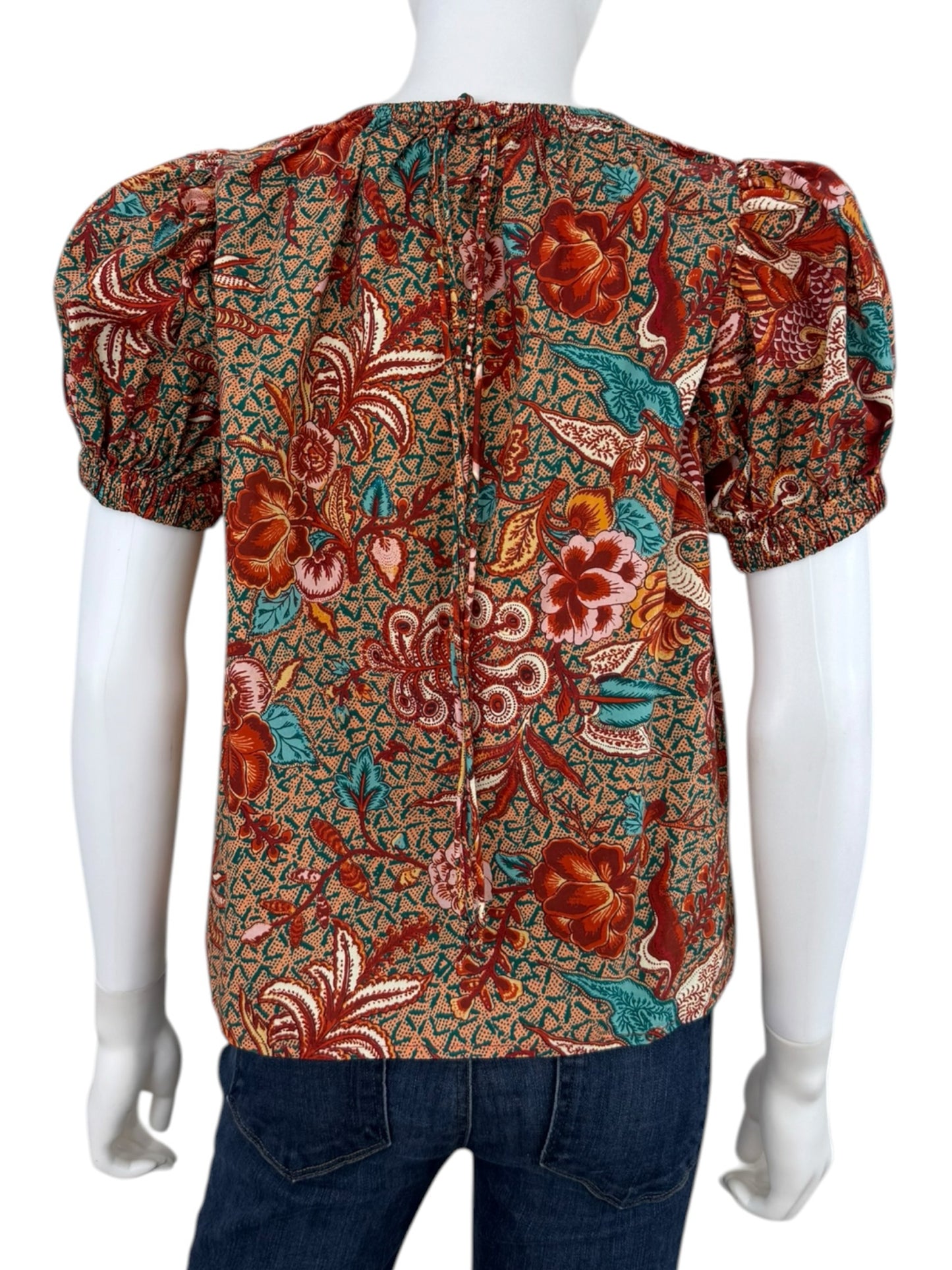 ULLA JOHNSON Evelyn Floral Print Puff Sleeve Top Size 2
