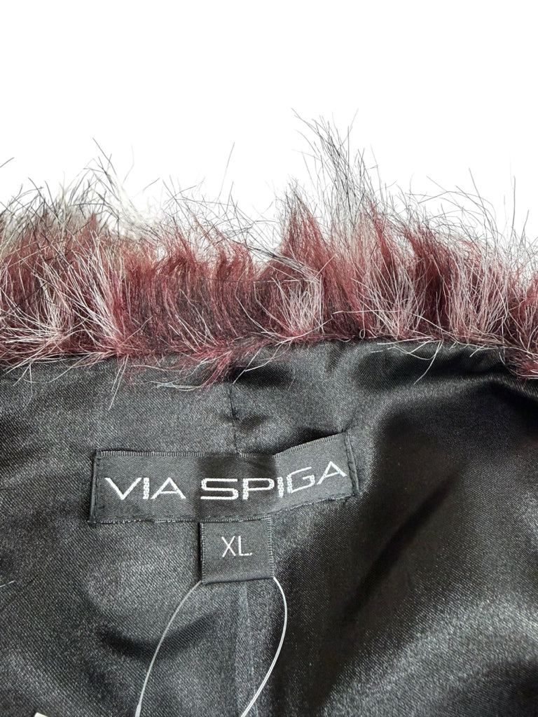 Via Spiga Burgundy Faux Fur Vest Size XL