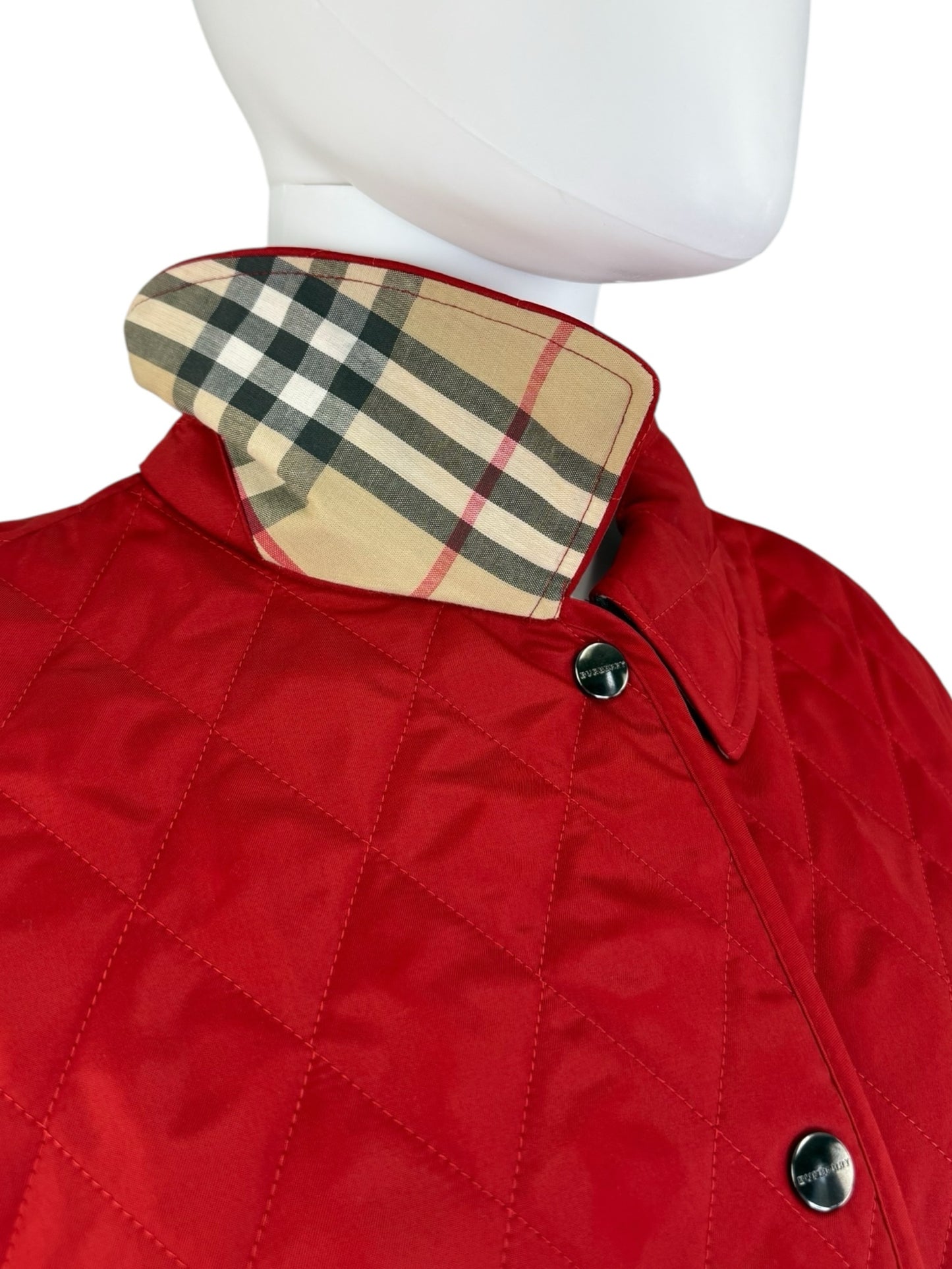 BURBERRY Red Quilted Nylon Barn Jacket Size L