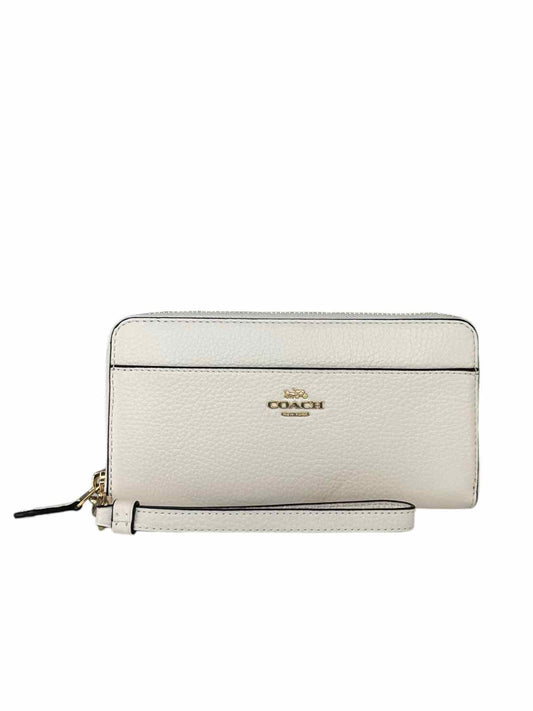 COACH Cream Leather Accordion Zip Wallet