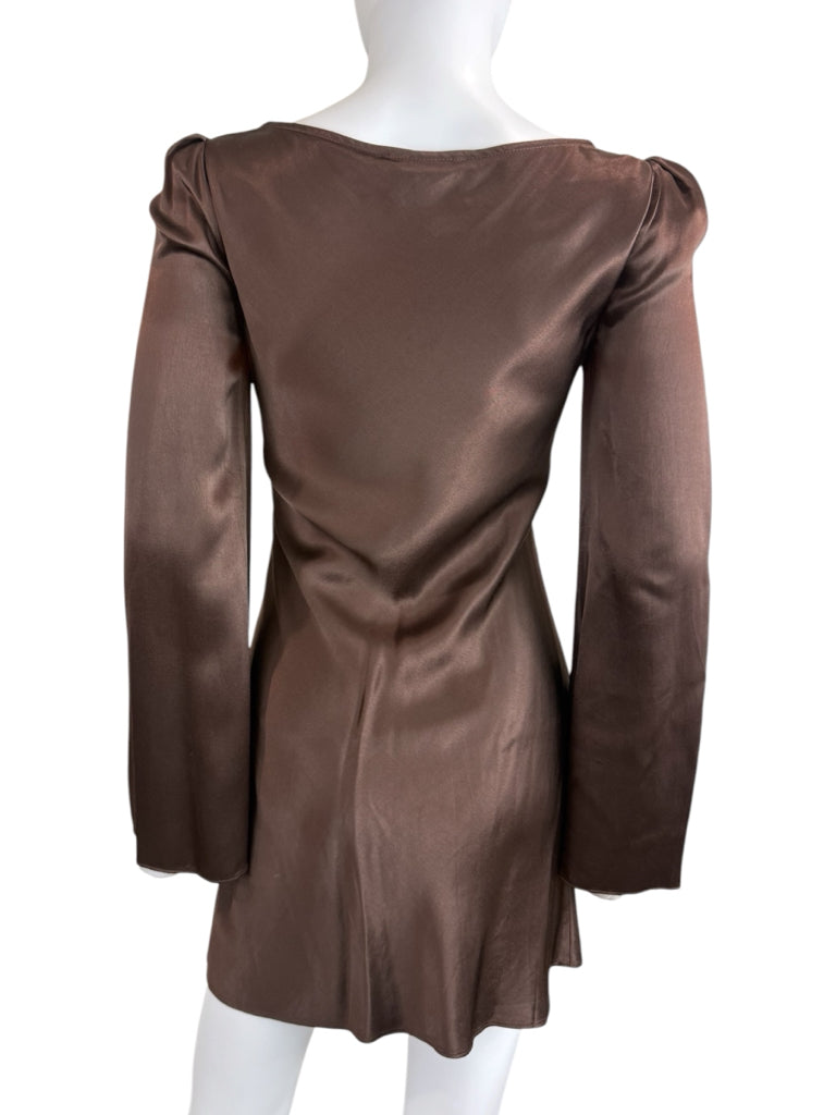 STONE COLD FOX x REVOLVE Brown Satin Basier Mini Dress Size XS
