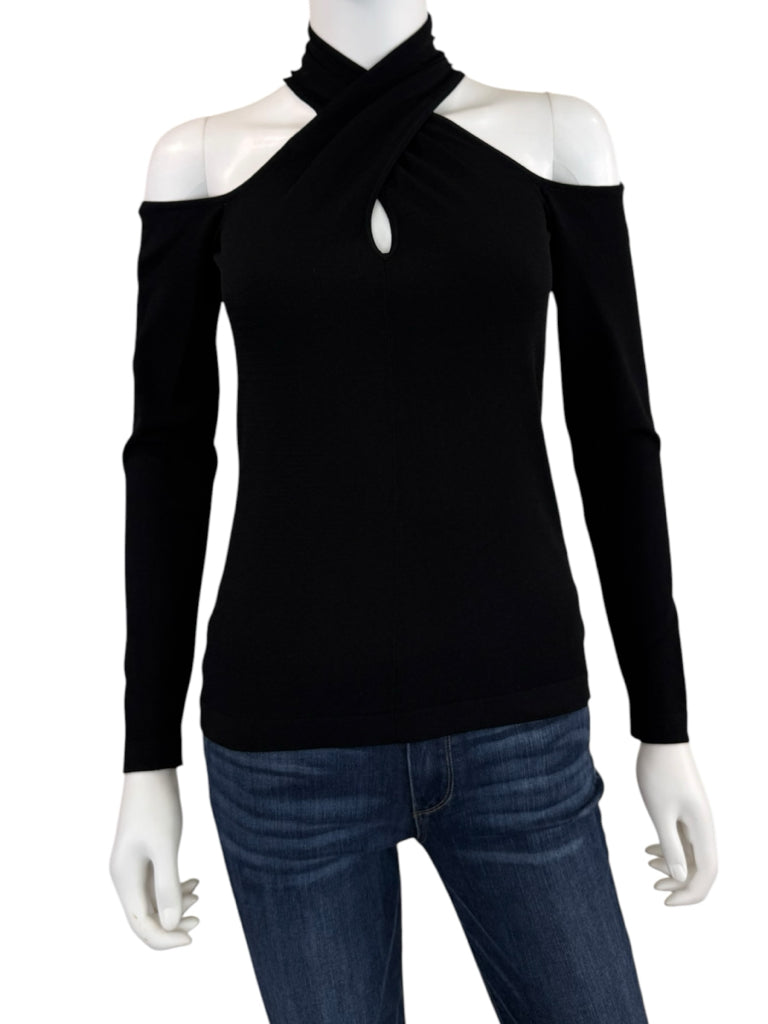 MILLY Black Crisscross Keyhole Neck Top Size S