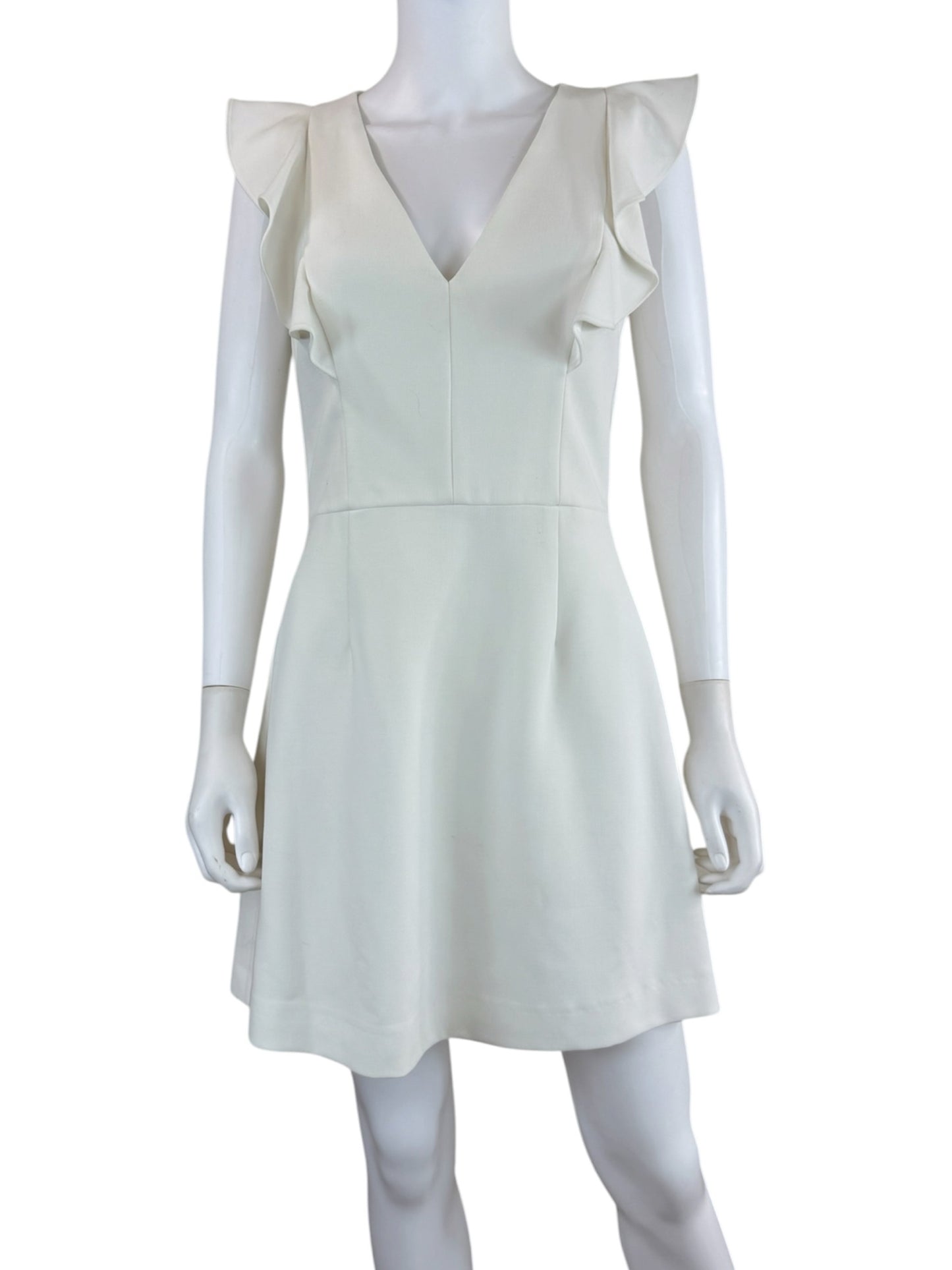 French Connection White Whisper Ruffle V-Neck Mini Cocktail Dress Size 8
