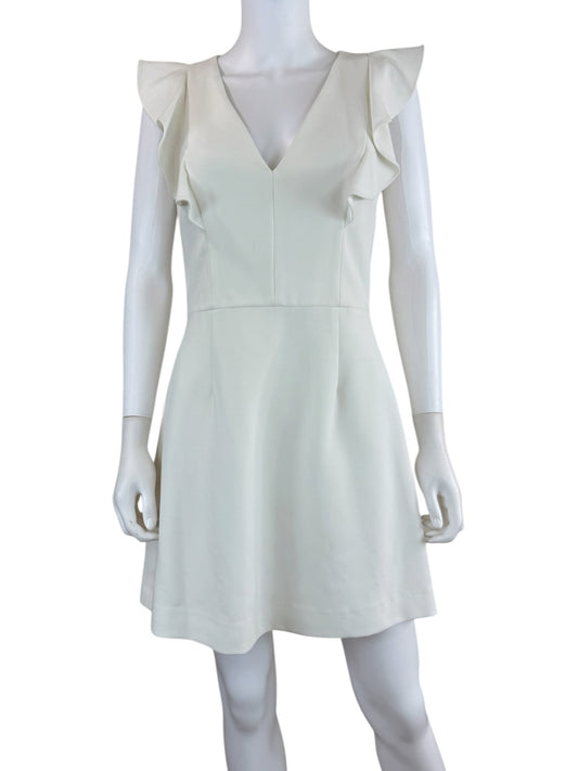 French Connection White Whisper Ruffle V-Neck Mini Cocktail Dress Size 8
