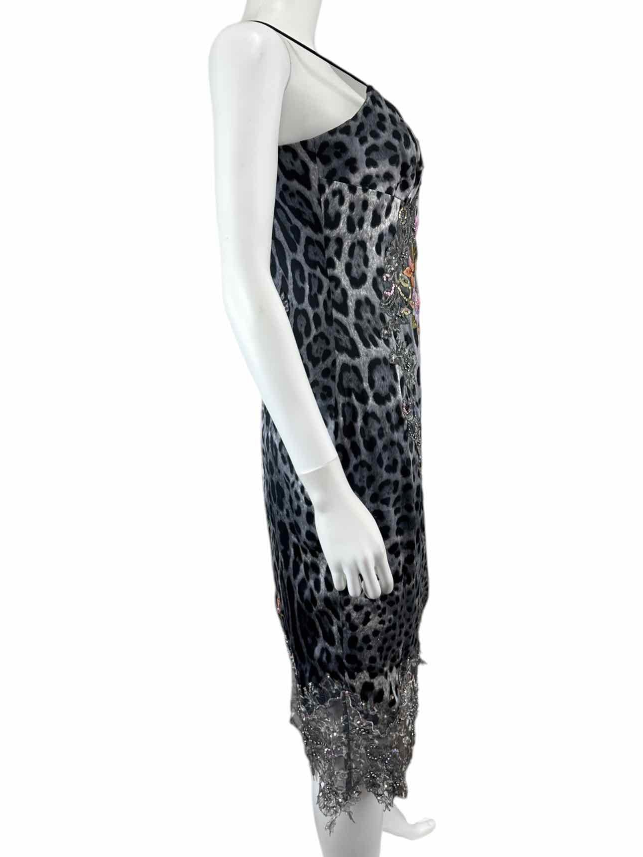 Mandalay Gray Leopard Print Embroidered Midi Dress Size 10