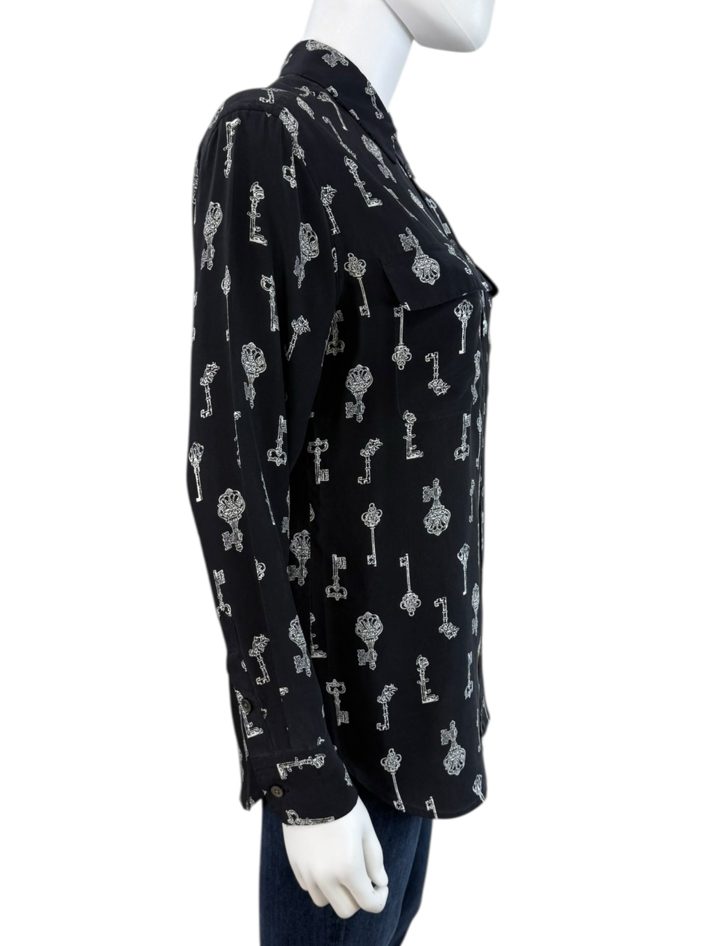 EQUIPMENT Black 100% Silk Key Print Button-Down Shirt Size XS