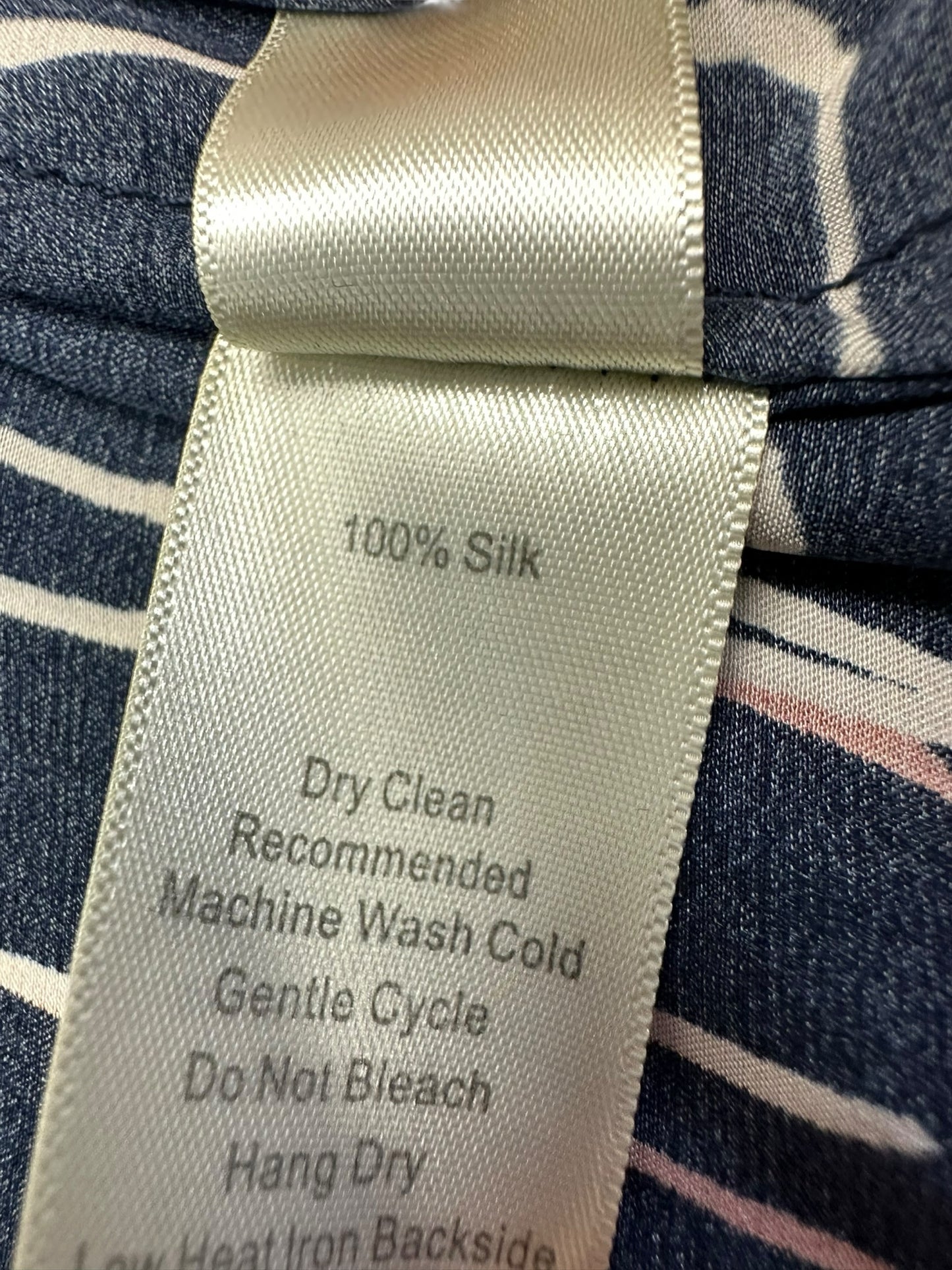ecru Navy 100% Silk Print Blouse Size M