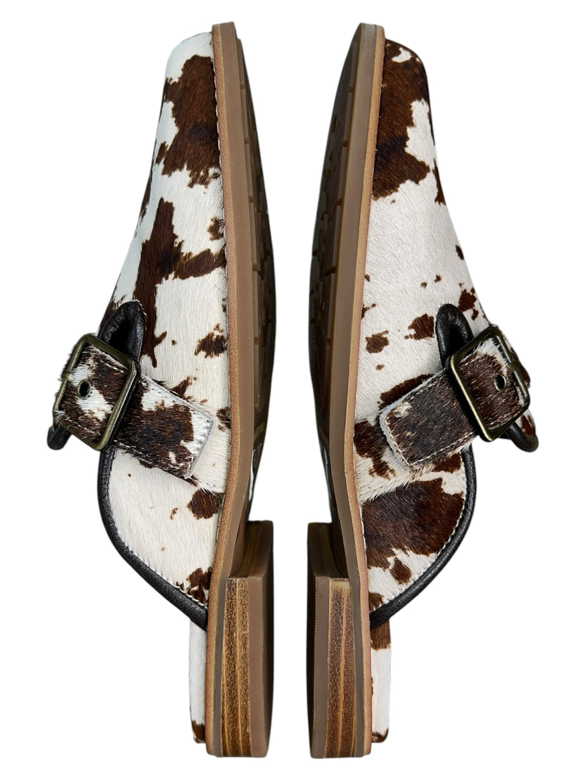 Donald Pliner 'SABEL' White/Brown Cow Print Mules Size 8.5